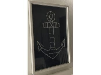Navy White  Anchor String And Nails Wall Art In Wooden White Frame