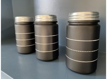 3 Metal Grey White Striped Canisters