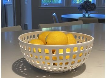 CB2 White Ceramic Fruit Bowl With 8 Faux Lemons