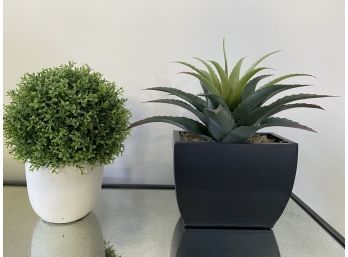 Set Of 2 Faux Green Plants In Planters