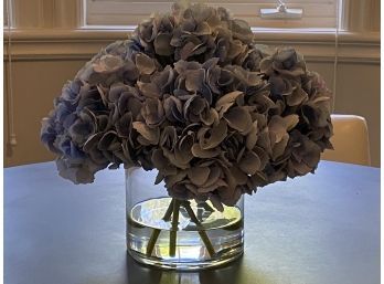 Faux Blue Purple Hydrangea Floral Arrangement In Glass Vase