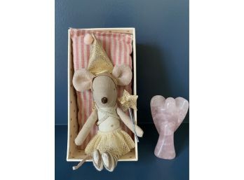 Set Of Fairy Mouse And Pink Quartz Angel Figurine