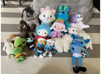 Lot Of 16 Stuffies With Smurfs, Animals, Etc.