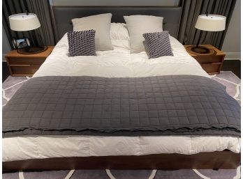 Stunning Quilted Grey Leather With Wooden Base King Platform Bed With Bedding Mattress