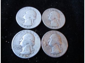 4 Coins, 1943 S, 1943 P, 2 1944 P U.S. Washington Silver Quarters