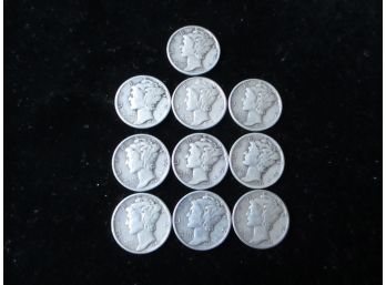 10 1943 U.S. Mercury Silver Dimes