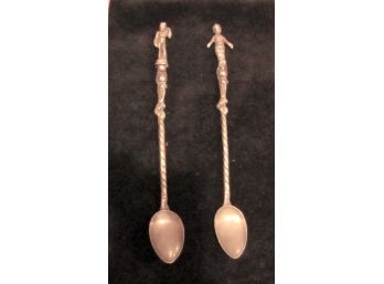 2 Long Figurine Spoons, Made In Italy