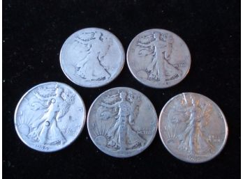 5 U.S Walking Liberty Silver Half Dollars