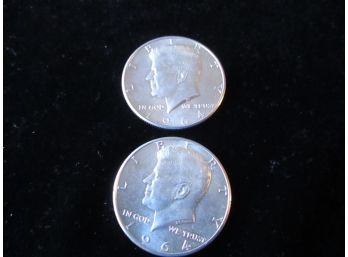2 Coins, 1964 U.S. Kennedy Silver Half Dollars