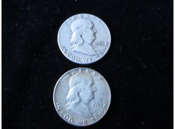2 - 1953 U.S. Franklin Silver Half Dollars