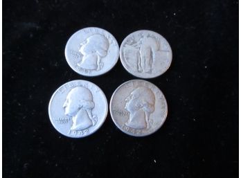 4 Coin Lot, 2 1941 P, 1942 P U.S. Washington Quarters & Standing Liberty Quarter