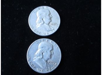 2 - 1957 U.S. Franklin Silver Half Dollars