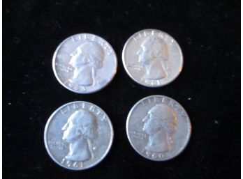 4 Coins, 2 1961 P, 1960 P, 1963 P U.S. Washington Silver Quarters