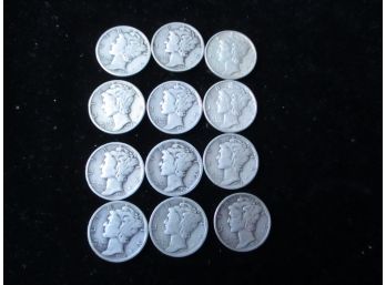 6 1930s & 6 (1940-1945) U.S. Mercury Silver Dimes, 12 Dimes Total