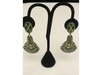 Fabulous ART DECO Enamel And Rhinestone Earrings