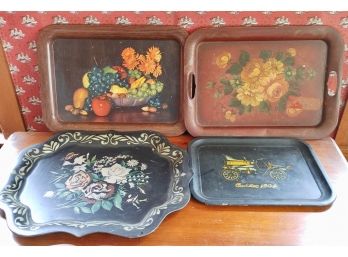 Lot Of 4 Vintage Painted Tin Trays