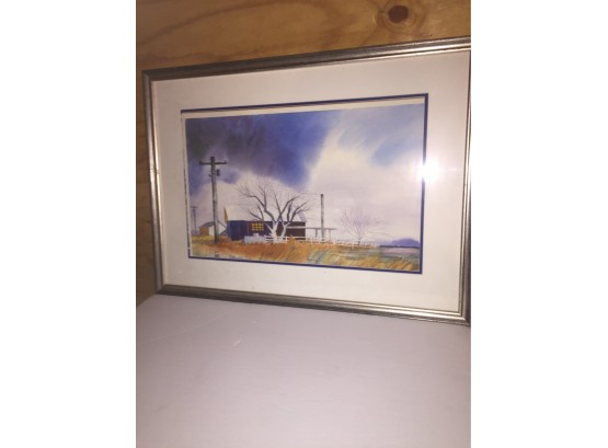 Great Country Water Color Winter Landscape Framed And Double Matted