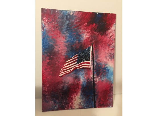 Beautiful Oil On Board Painting Of The American Flag, Signed!