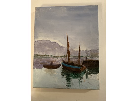 Sailboats, Nautical Water Scene Acrylic On Canvas