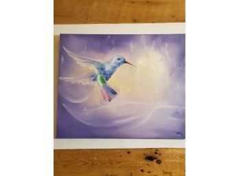 Hummingbird In Flight. Oil On Canvas. Signed By Artist.