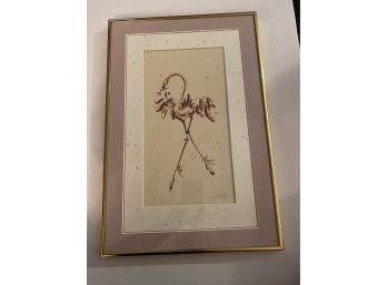Stunning Ballerina Flamingo Watercolor On Paper, Double Matted & Framed, Signed By Artist