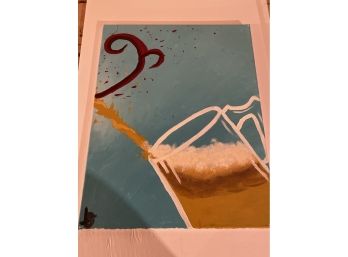 Pouring Beer, Signed Oil On Canvas, Beautiful Color