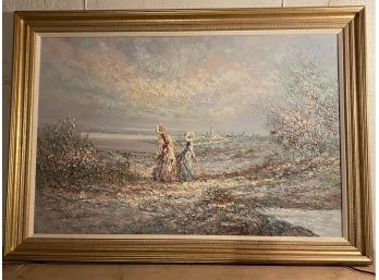 Huge Stunning French Impressionist Scene By Marie Charlot, Signed!