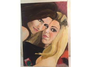 Beautiful Oil On Canvas Portrait Of Two Woman