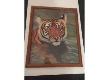 Absolutely Stunning Oil Painting Tiger In The Water Signed D. Hall