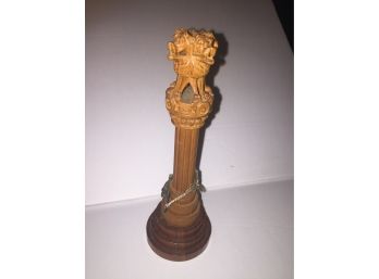 Small Wooden Column Sculpture With Dogs