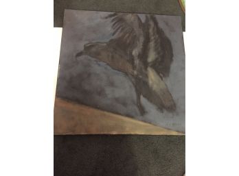 Amazing C Fiedler Oil On Canvas Of A Raven