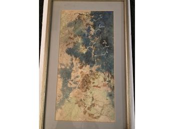 Large Asian Stamped Abstract Mixed Media, Framed & Matted