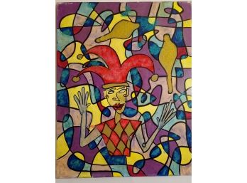 Colorful Jester. Mixed Media Oil On Canvas.