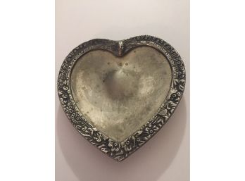 Raised Ornate Silver Heart Shaped Tray With Mans Head
