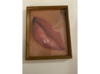 Close Up Lips Painting, Oil On Paper Framed