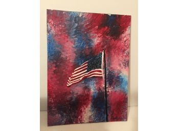 Beautiful Oil On Board Painting Of The American Flag, Signed!
