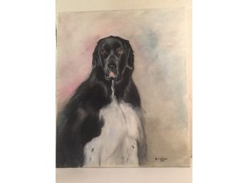 Large Signed Painting Of A Dog On Canvas.
