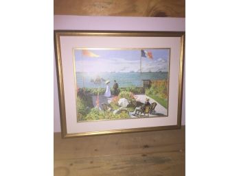 Great Victorian Style Scene Sitting On A Balcony Watching Ships At Sea Gold Framed And Double Matted