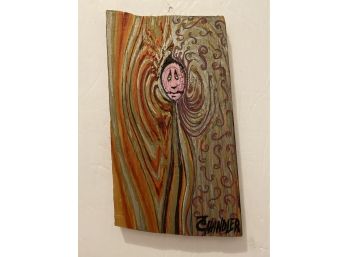 Unique Abstract Figure Painting On Wood, Signed Chandler