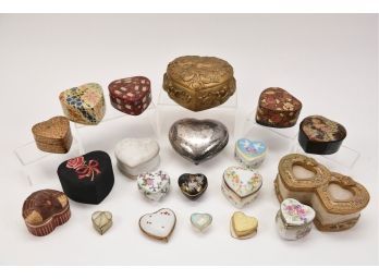 Collection Of Heart Trinket Boxes In Various Sizes Including Bernardaud Limoges, Spode, Lefton And Many More