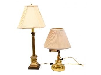 Two Brass Table Lamps One With An Extendable Arm