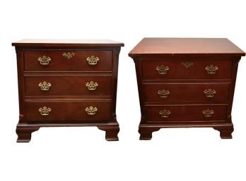 Baker Mahogany Chippendale Style Three Drawer Chests Nightstands