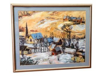 Framed Oil On Canvas Of A Winter Provincial Scene