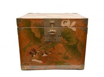 Antique Japanese Style Lacquered Trunk With Brass Handle