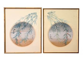 Two Framed Signed Japanese Style Watercolor Paintings
