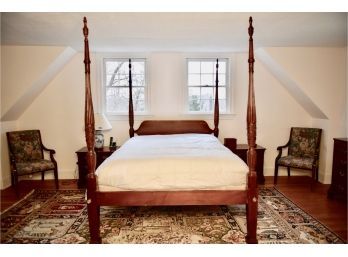 Antique Mahogany Carved Wood Four Poster Queen Size Bed Frame