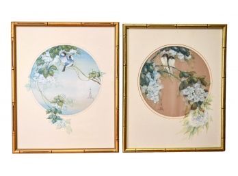 Two Signed Framed Japanese Prints Of Flower And Birds