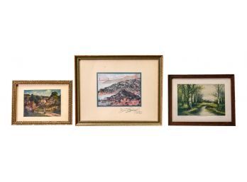 Framed James Yeh-Jau Liu, (Chinese, 1910-2003) And Two Small Framed Prints, 'Murmuring Brook'