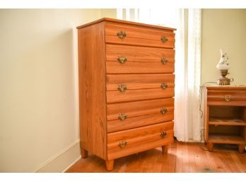 Mid-Century Oak Wood Five Drawer Dresser