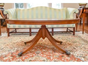 Vintage Wood Oval Coffee Table With Claw Brass Feet On Casters